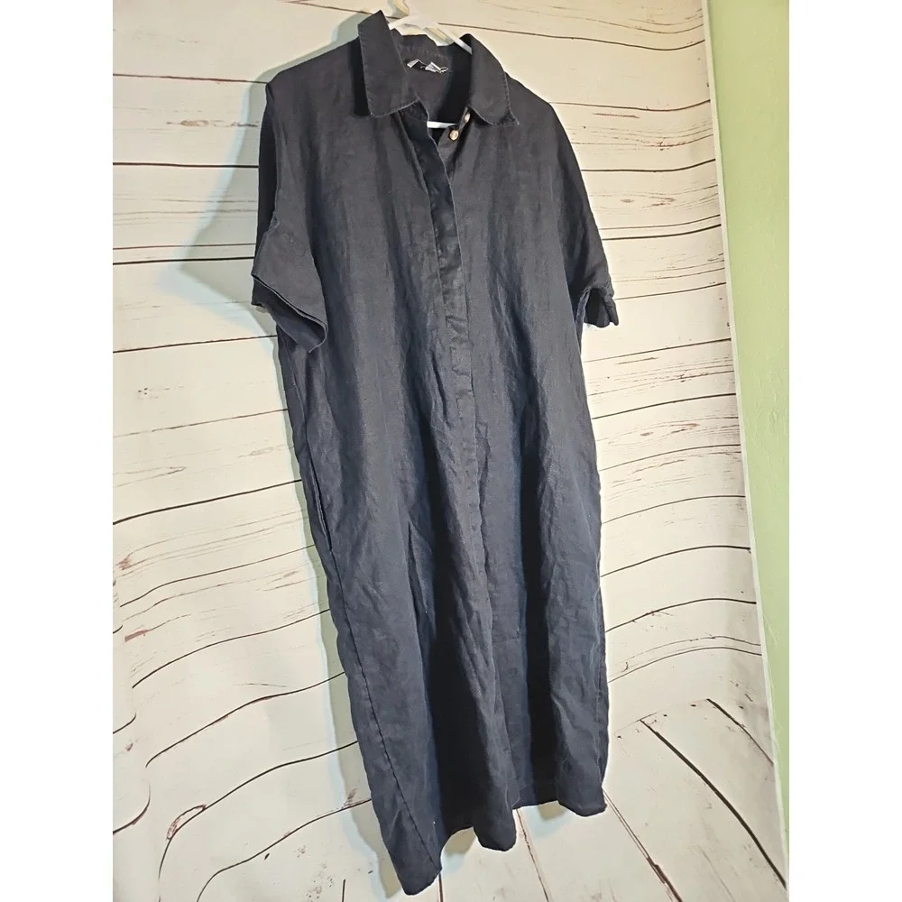 COS Linen Midi Shirt Dress Women's Black Boho Lagenlook EU XS - Picture 2 of 12